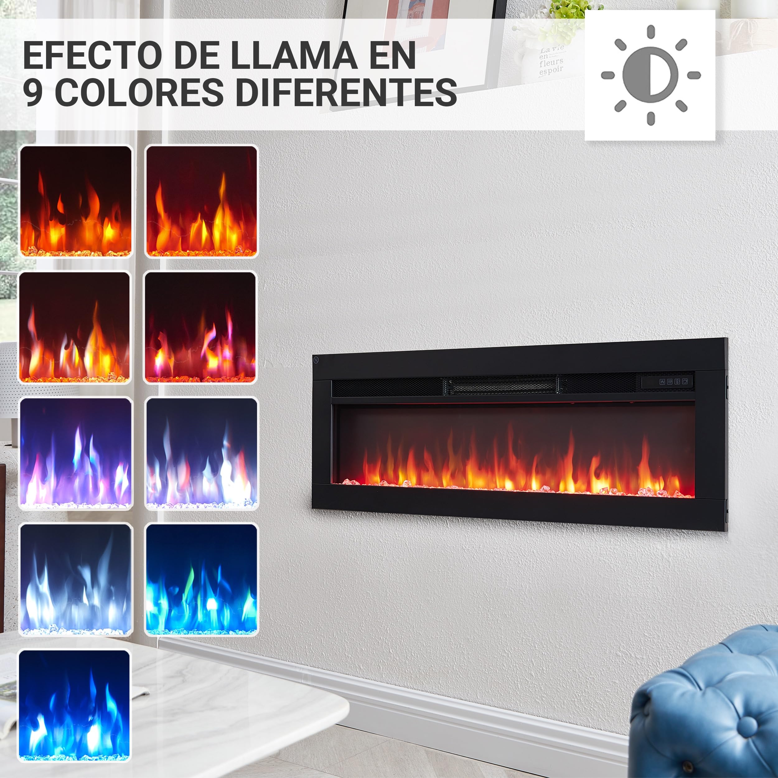 BALDERIA Agnes 36 - Chimenea eléctrica Decorativa de Pared con Efecto Llama LED