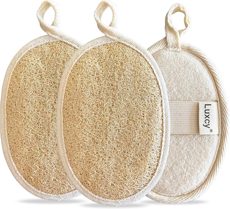 Bucha corporal de bucha vegetal Luxcy dupla face, material vegetal, para banho, Pacote com 3