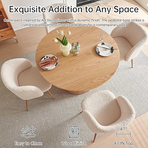 Miniatura 5 de NORDICANA Juego de mesa y sillas redondas de madera de 5 piezas, mesa de cocina de 47 pulgadas con sillas de barril para 4, juego de comedor Blanco