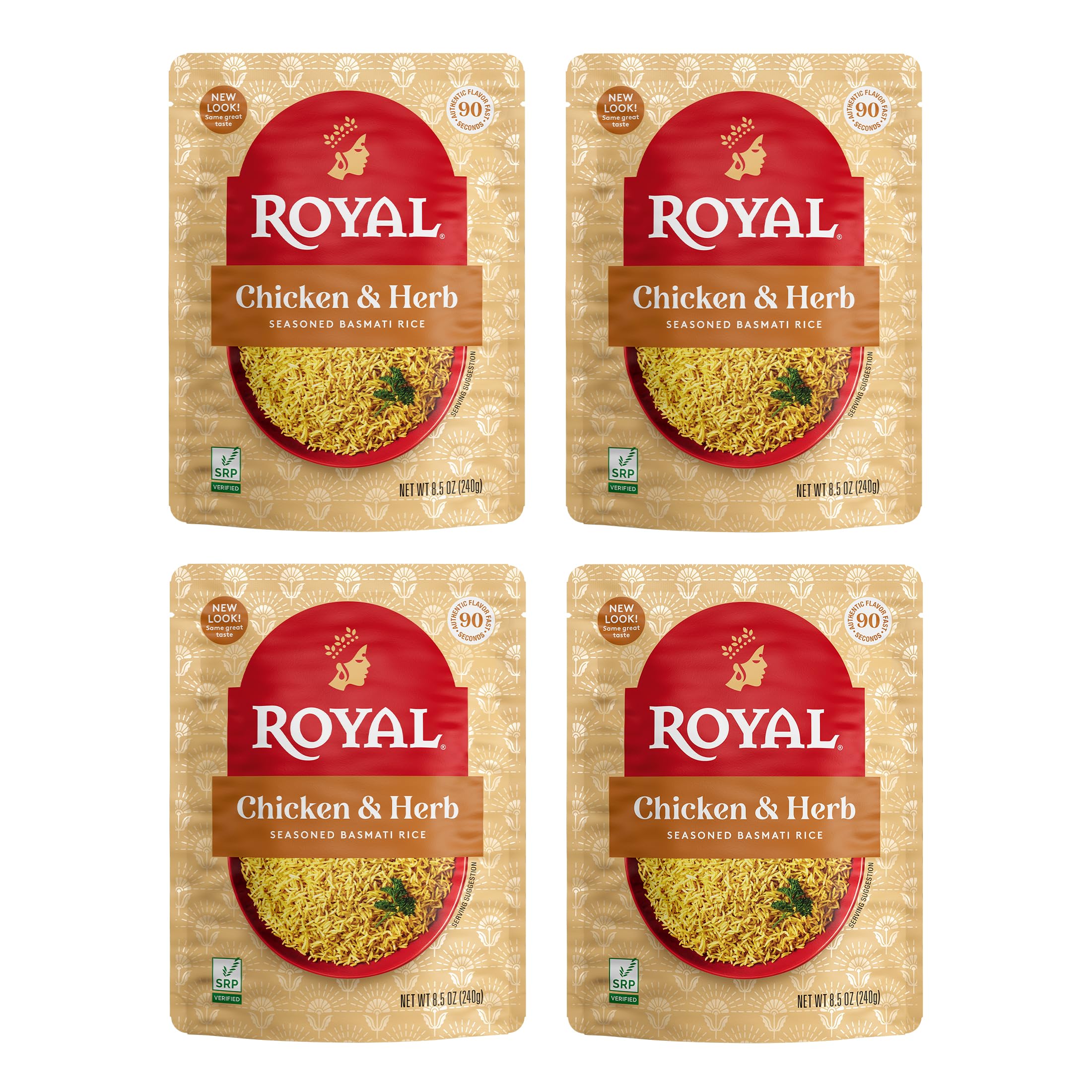 Royal Chicken & Herb Basmati Rice - Ready to Heat Basmati Rice - (4 Pack) 8.5 oz Microwaveable Pouch