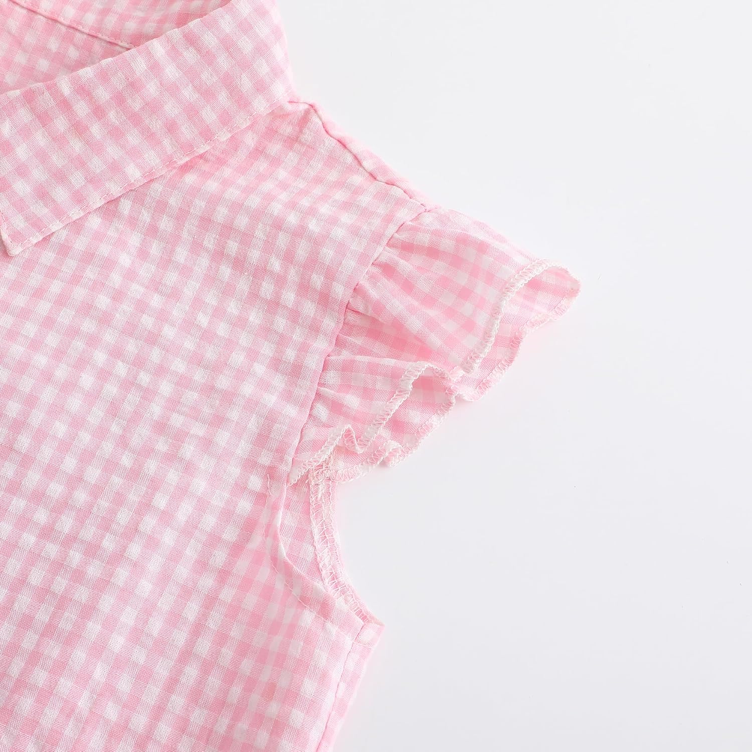 Girls Sleeveless Button Down Shirt Plaid Crop Tank Tops Summer Tie Knot Ruffle Sleeve Shirts Blouses - Image 2