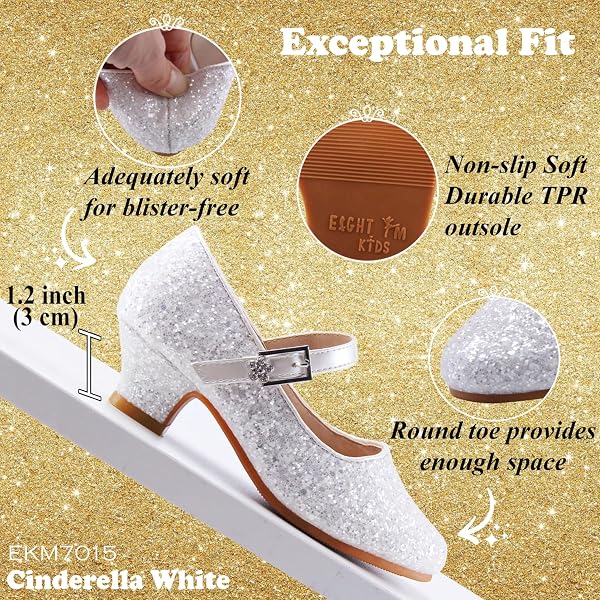 EIGHT KM - Mädchen High Heel Kleid Schuhe - Mary Jane Prinzessin Hochzeit Pumps - Funkelnder Glitzer Glatt Schuhe für Kinder Kleinkind - 5