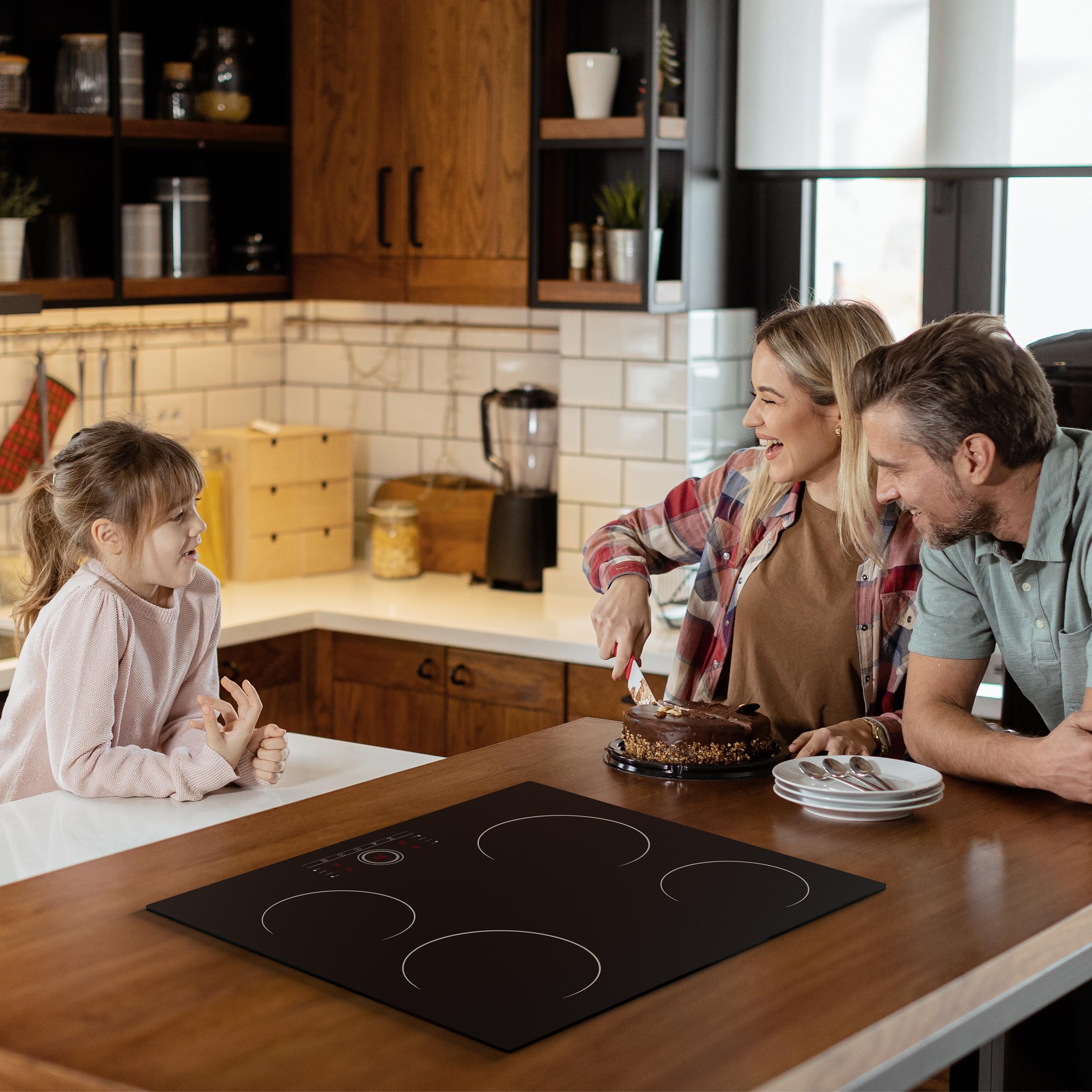 CDV Einbau Glaskeramikkochfeld 4 Platten 59 cm 6000 W | Autarkes Kochfeld mit 99-Min-Timer, 9 Leistungsstufen, Touch-Steuerung, Kindersicherung und Geeignet für Flache Töpfe