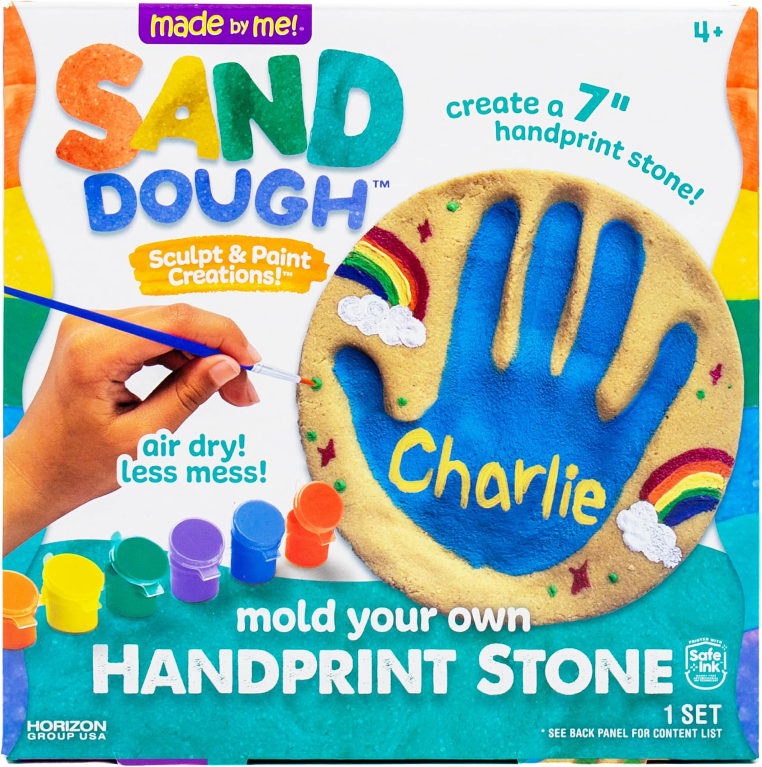 Made By Me! Sand Dough Sculpt & Paint Creations! Mold Your Own Hand Print Stone, DIY 7-inch Handprint Stone Kit, Mess-Free Stepping Stones, Staycation Activity, Keepsake Gift for Kids Ages 6, 7, 8, 9