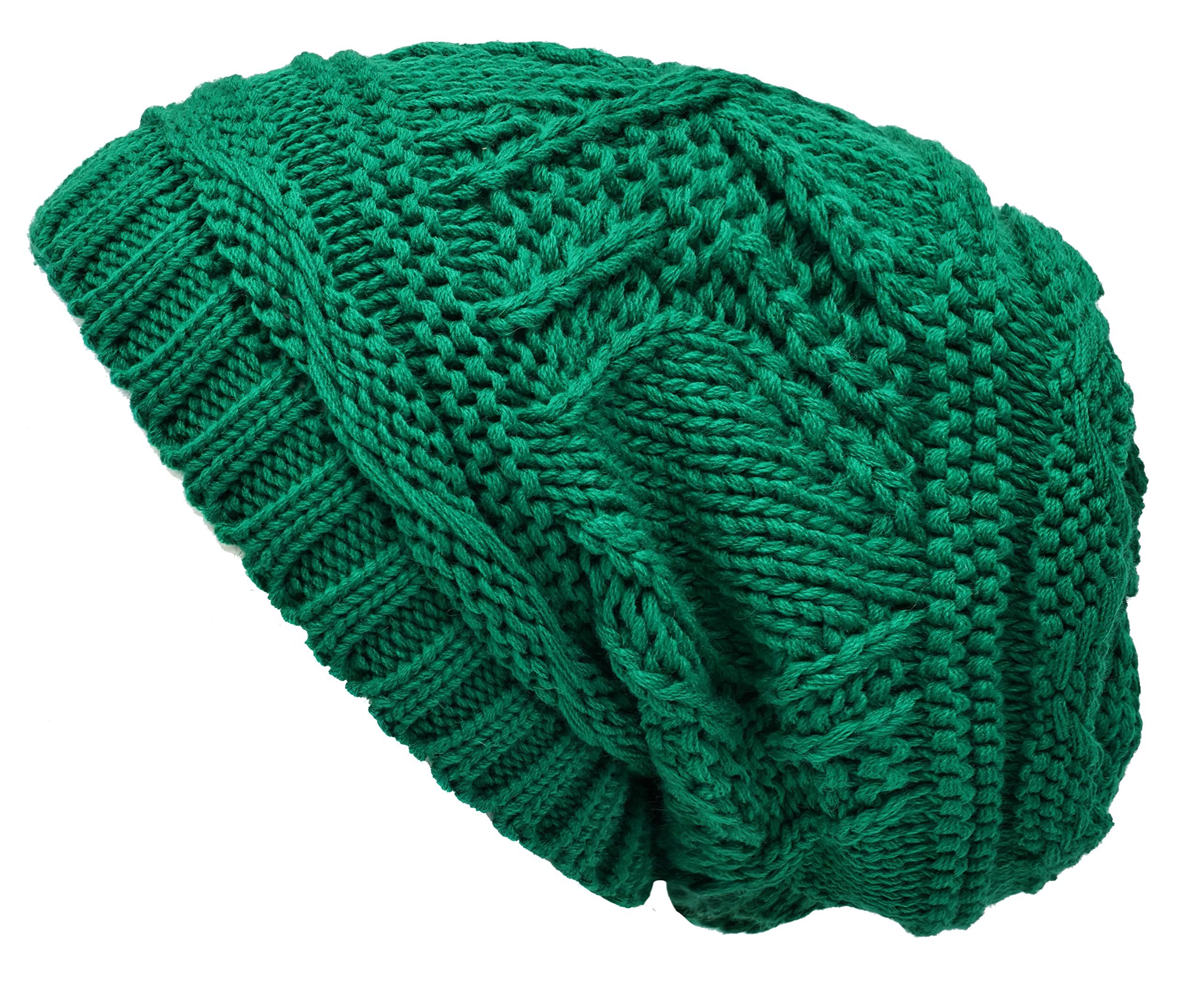 Lilax Women's Green Knit Slouchy Oversized Soft Warm Winter Beanie Hat