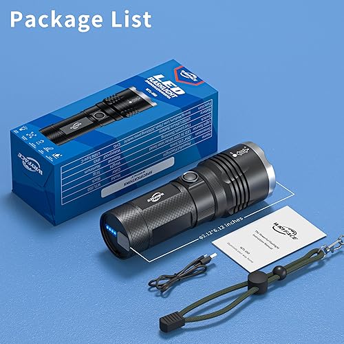 Miniatura 6 de wryface Linterna LED recargable de alto lúmenes, linterna táctica de 5 modos con zoom, IPX5 impermeable, potente luz de flash de mano para