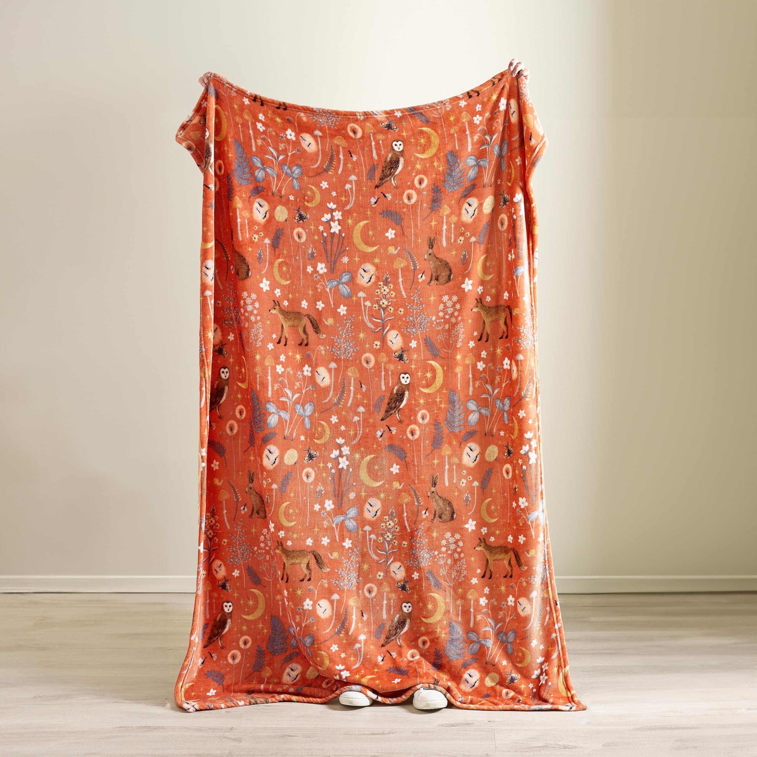 Catherine Lansfield Enchanted Twilight Animals Cosy Fleece 130x170cm Blanket Throw Burnt Orange - Image 3