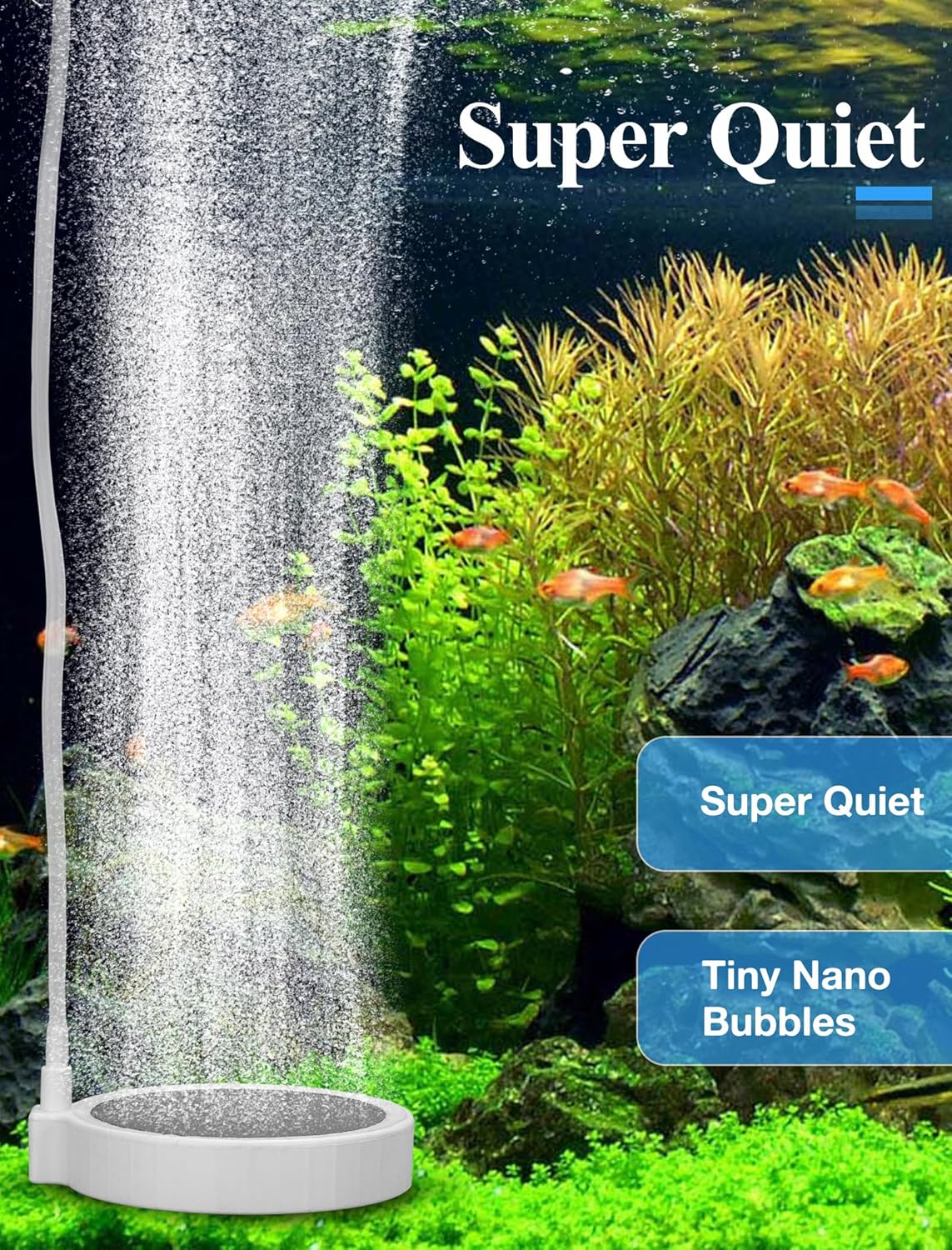 4 Inch Air Stone Kit for Aquarium & Hydroponics (2 Pack), Ultra-Silent Nano Bubble Diffuser with Heavy Base, High Dissolved Oxygen Aerator for 30-100 Gallon Fish Tank & DWC System