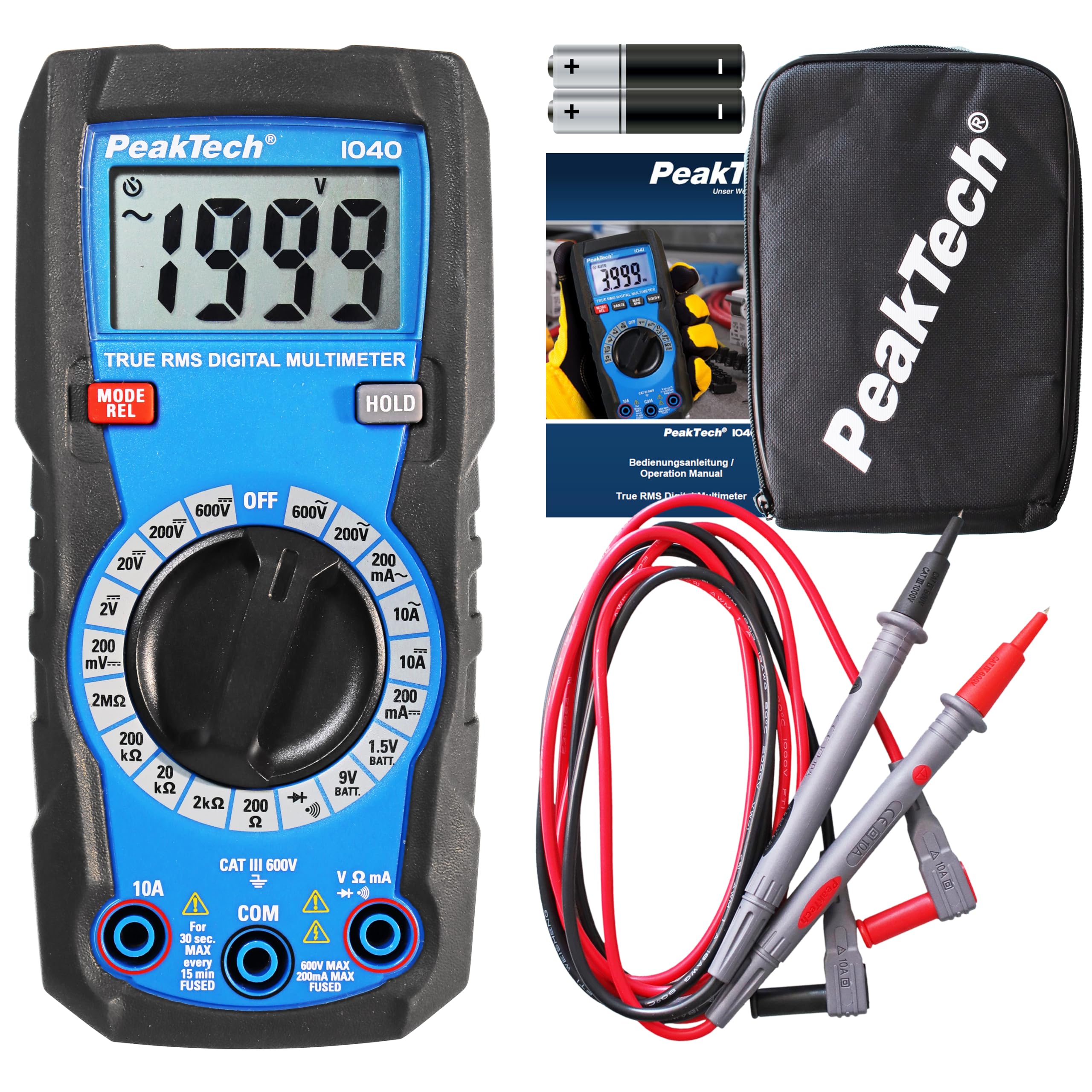 PeakTech P 1040 - Multimetro Digitale Compatto TRMS 2.000 Conti, Tester per Tensione, Corrente, Resistenza, Capacità e Continuità, 600V - CAT III, Nero