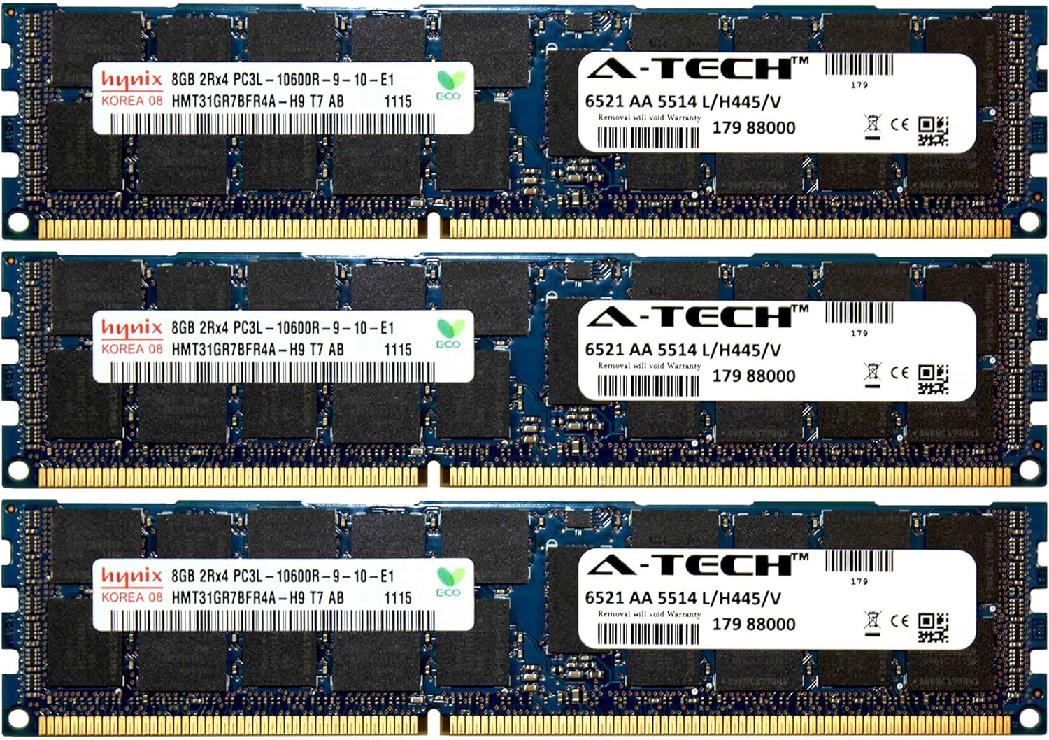 A-Tech Hynix 24GB Kit 3X 8GB PC3-10600 1.35V for Dell Precision Workstation Snpp9rn2c/8g A2626072 A2626093 A2862069 A2862074 A3721482 T5600 T7500 T7600 T5500 T5600 T7500 T7600 T5500 Memory RAM