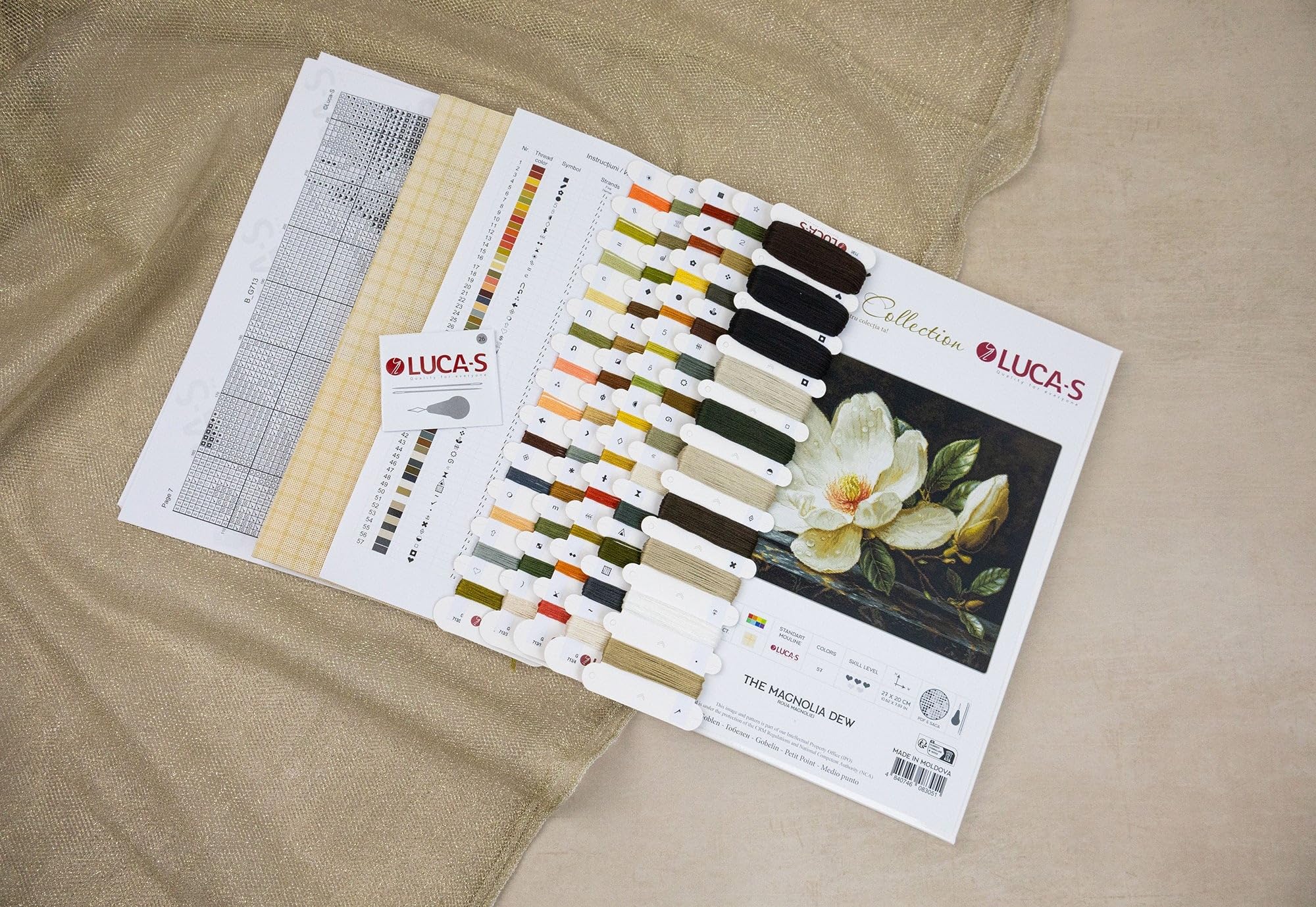Gobelin Stickpackung Gold Collection, Der Magnolientau, Zählmuster, 27x20cm