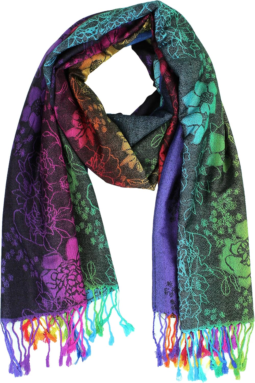 Rainbow Pashmina Colorful Silky Tropical Colorful Exotic Pashmina Wrap Shawl Scarf - Image 2