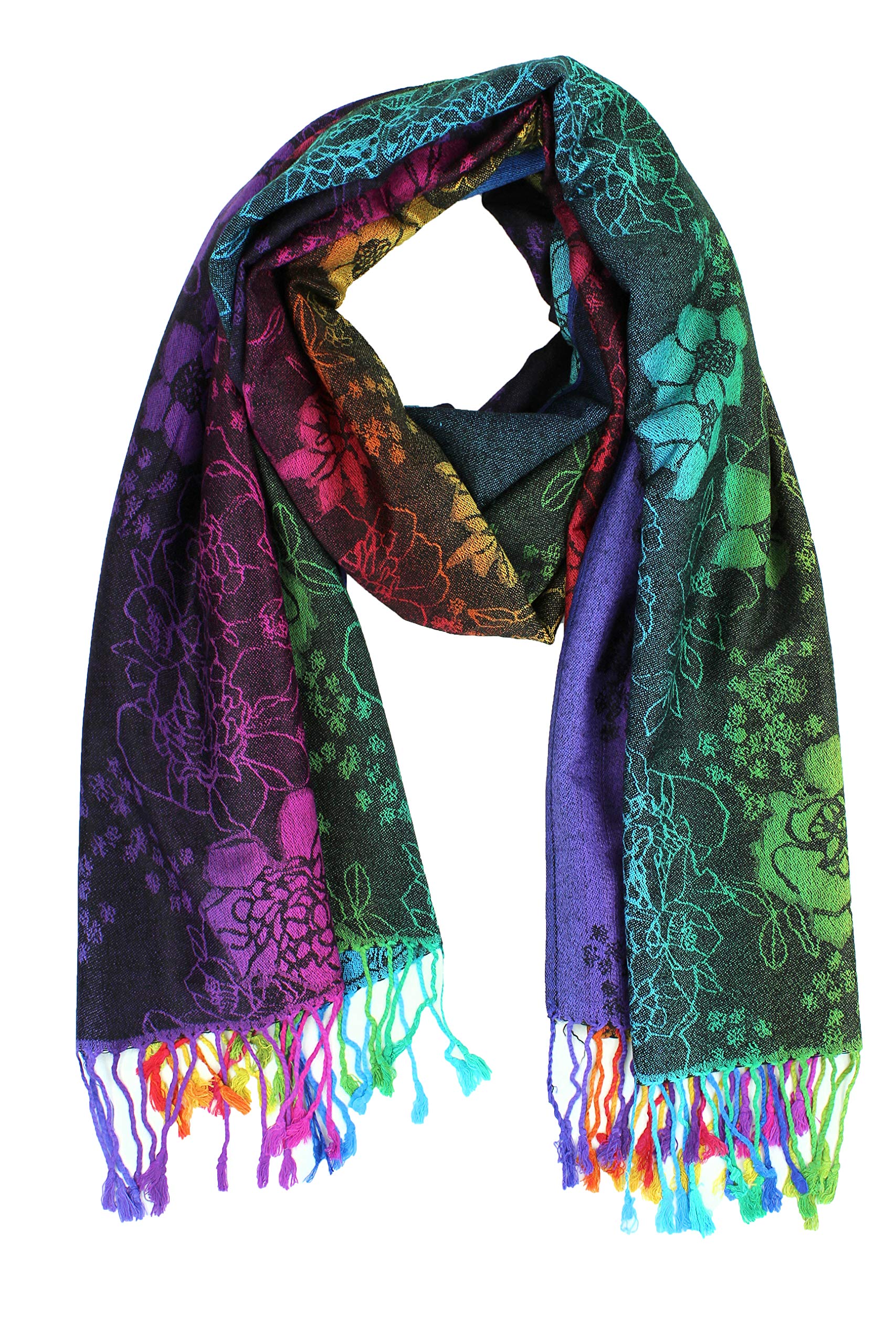 PASKMLNARainbow Pashmina Colorful Silky Tropical Colorful Exotic Pashmina Wrap Shawl Scarf