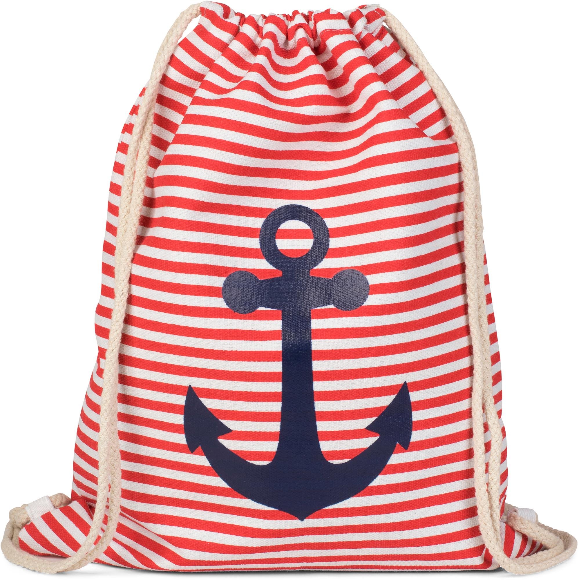 styleBREAKER Bolsa de Deporte, Mochila con diseño Marinero con Rayas y Estampado de Ancla, Unisex 02012052, Color:Rojo-Blanco/Azul Marino
