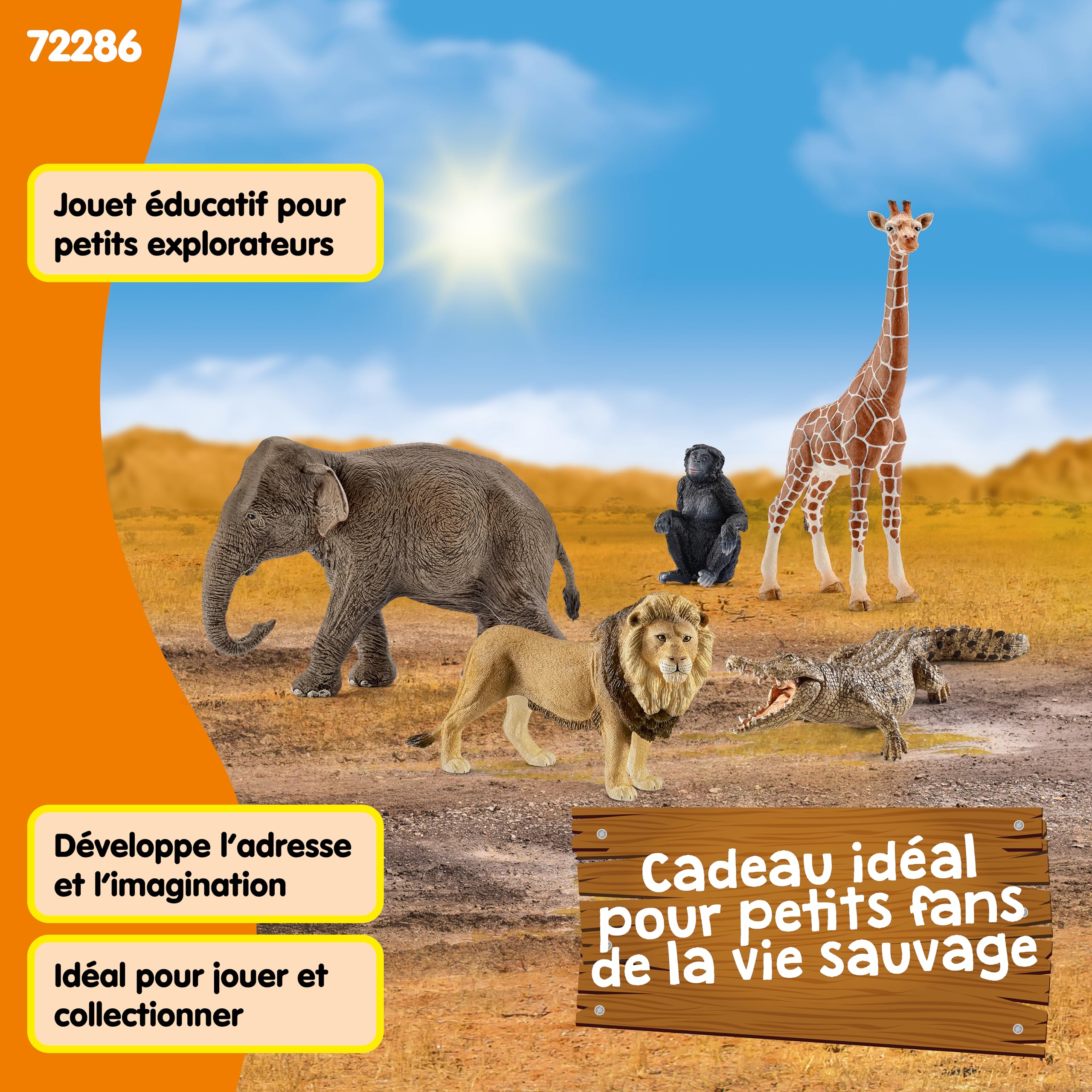 Schleich Wild Life | Coffret Animaux Sauvages 72286 avec Lion, Girafe, Crocodile, Singe et éléphant | Set réaliste de 5 Figurines Jouet Zoo dès 3 Ans | édition spéciale – exclusivité Amazon