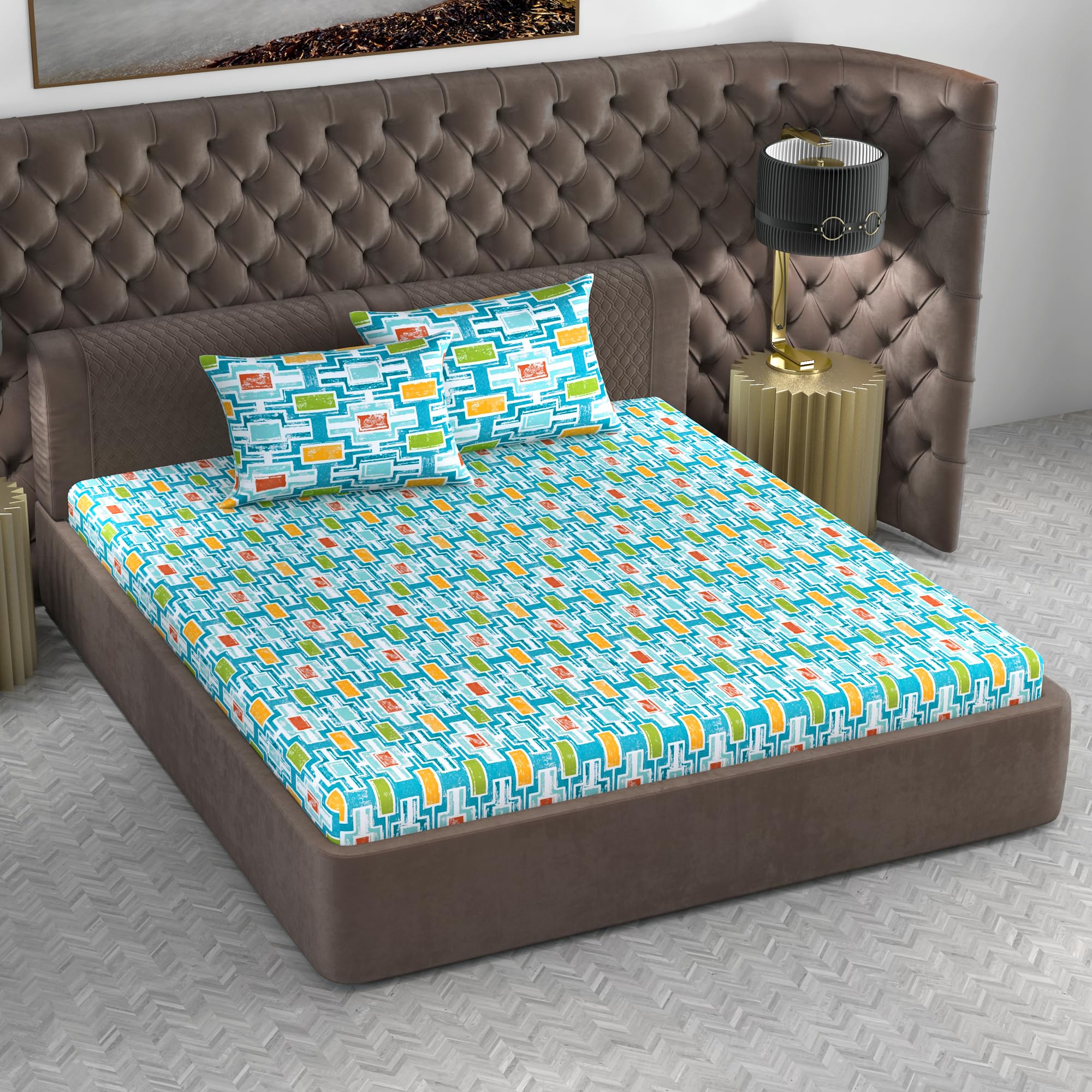 Divine Casa 144 TC Cotton Double Bedsheet Set with 2 Pillow Covers | Soft and Breathable | Oxford Blue - Double Bed (228 X 254 cm)
