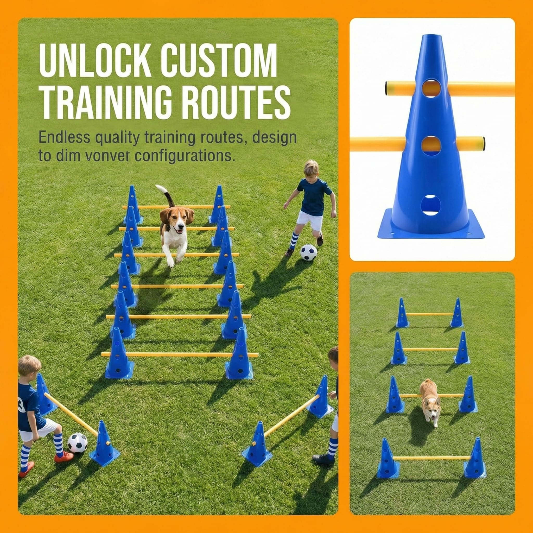 Agility Set Steckhürdenset für Hunde Hürden Cavaletti Hund Set 10 Kegel + 10 Stangen Hundetraining Zubehör zur Koordination & Fitness Hindernisse für Pferde Hundesport Fußball Erwachsene