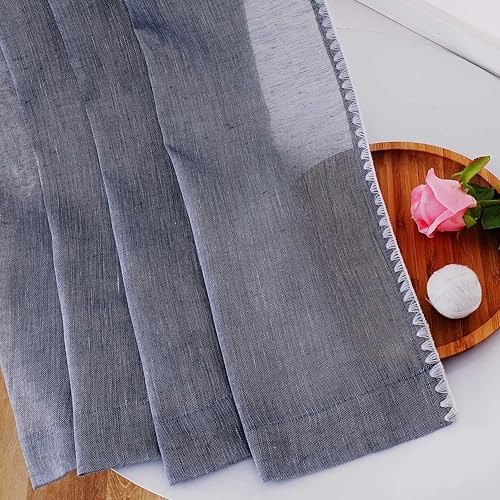 Miniatura 6 de Selectex - Cortinas transparentes de lino natural con bordes semitransparentes