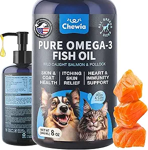 Omega 3 Fish Oil for Dogs and Cats - Healthy Skin and Coat Support Supplement - Omega 3 6 9 EPA DHA Fatty Acids - Itchy Skin, Shedding, Immunity, Joint - Wild Caught Salmon and Pollock Food Topper