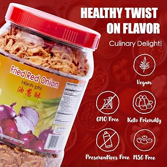 Flying Horse Crispy Fried Red Onion (Hanh Phi) 16 oz (1 lb) | Golden Brown, Crunchy & Aromatic | Authentic Asian-Style Onion Topping for Noodles, Soups, Stir-Fries, Salads & More