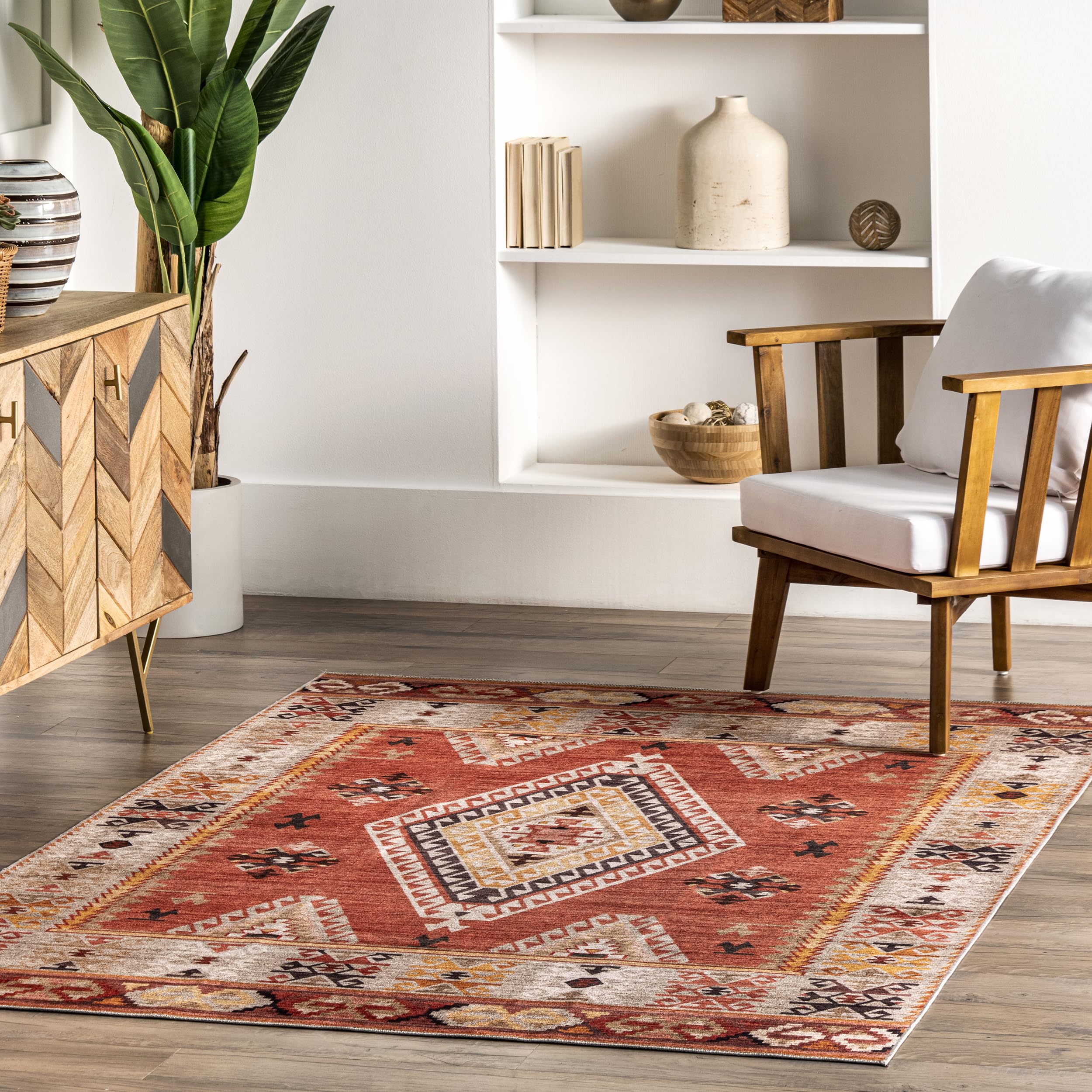 Tapis de salon lavable aztèque terracotta 150x240 cm