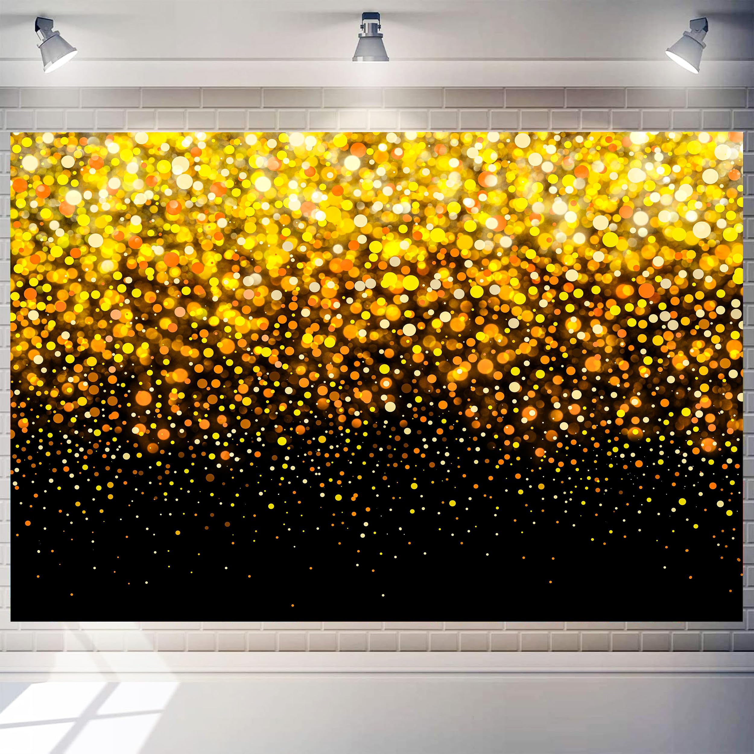 Gold Background 7 x 5 ft Black and Golden Glitter Spots Backdrop Sparkle Bokeh Kids Adults Graduation Photo Booth Birthday Party Decoration Banner
