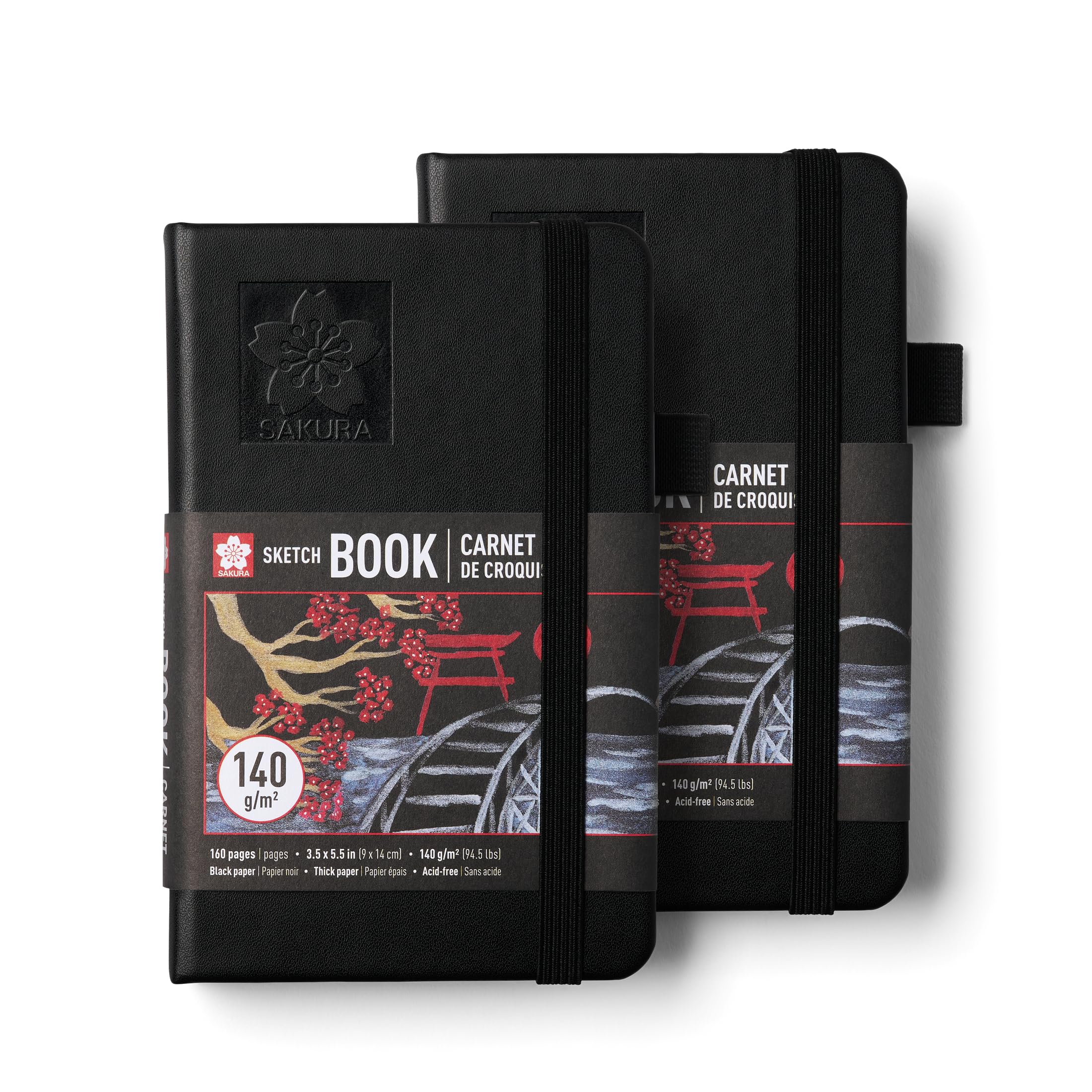 Sakura Skizzenbuch Pocket – Zeichnen Skizzenbuch für visuelles Journaling, Skizzieren & Illustration – 140 g/m² Papier – Hardcover – 160 Seiten – 8,9 x 14 cm – Schwarz – 2 Stück