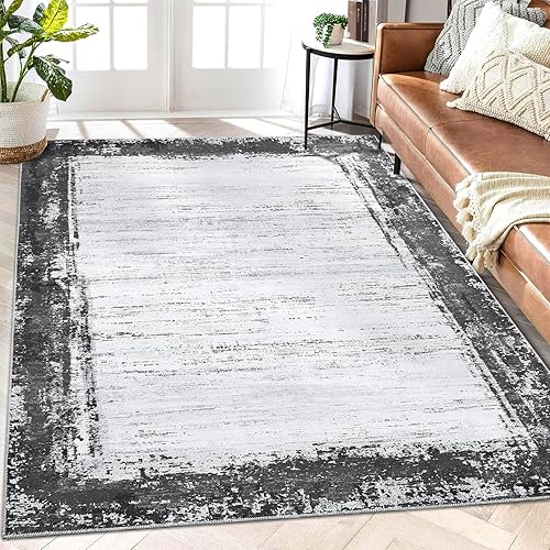 Miniatura 2 de Zacoo Alfombras modernas lavables de 9 x 12 pies para sala de estar, dormitorio, alfombra gris, antideslizante, con bordes, abstractas, alfombra