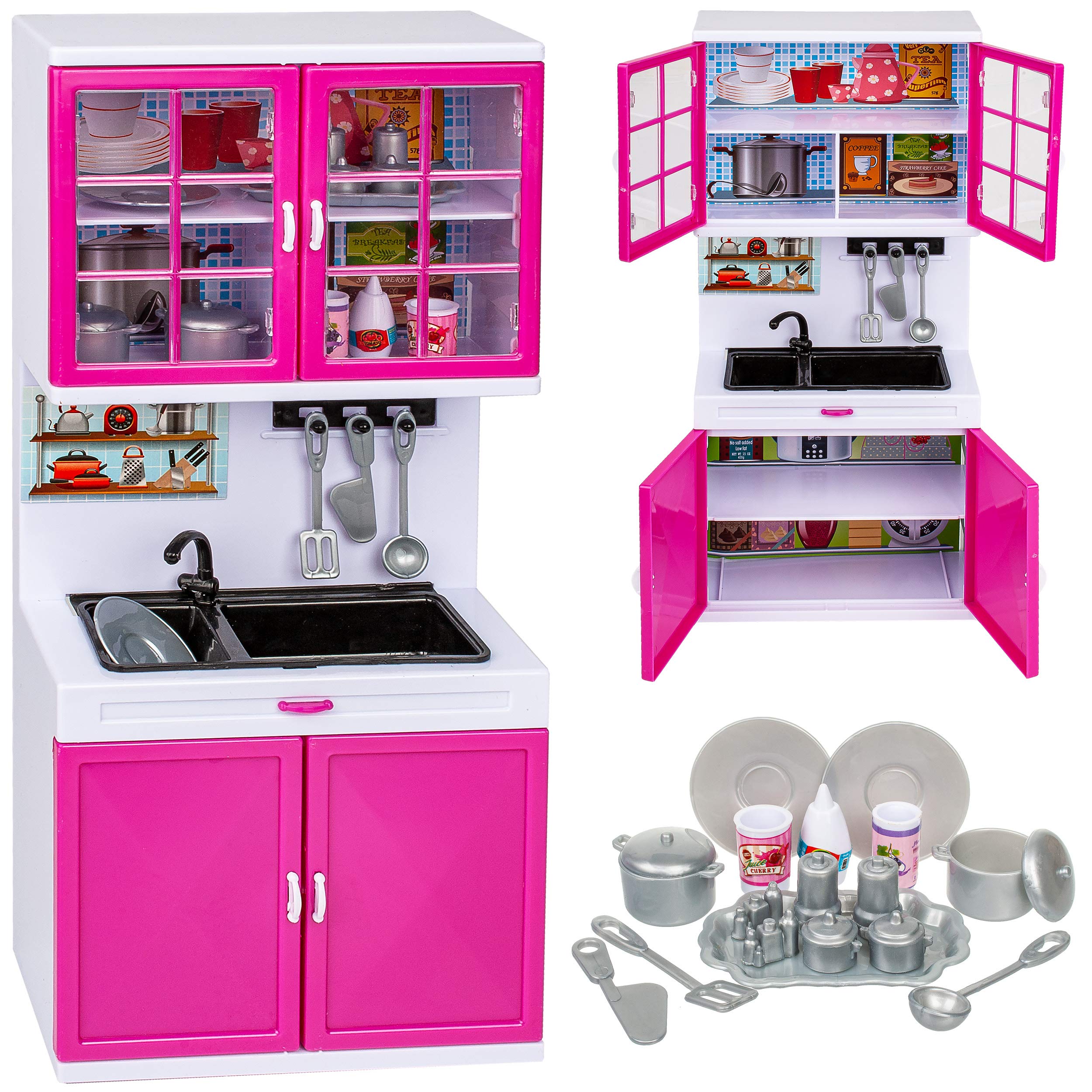 alles-meine.de GmbH Puppenhaus Möbel - Sound & Licht - 31 cm groß - Backofen + Herd + Geschirrspüler + Mikrowelle + Spüle - mit Zubehör - Miniatur Puppenstube Küche - passend für..