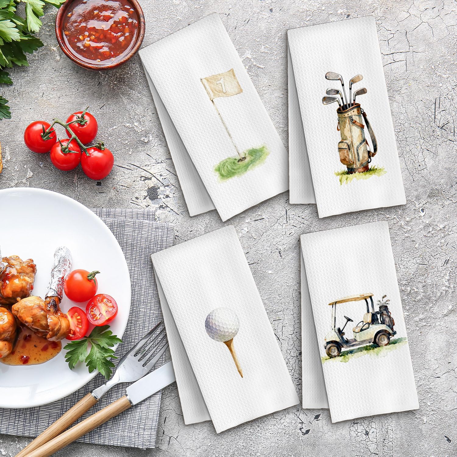 Watercolor Golf Kitchen Towels Decorative, Gifts for Men Women Golfers, Golf Lover Gifts Dish Hand Tea Towels for Kitchen Bathroom, 16x24 Inch Set of 4 - Image 4
