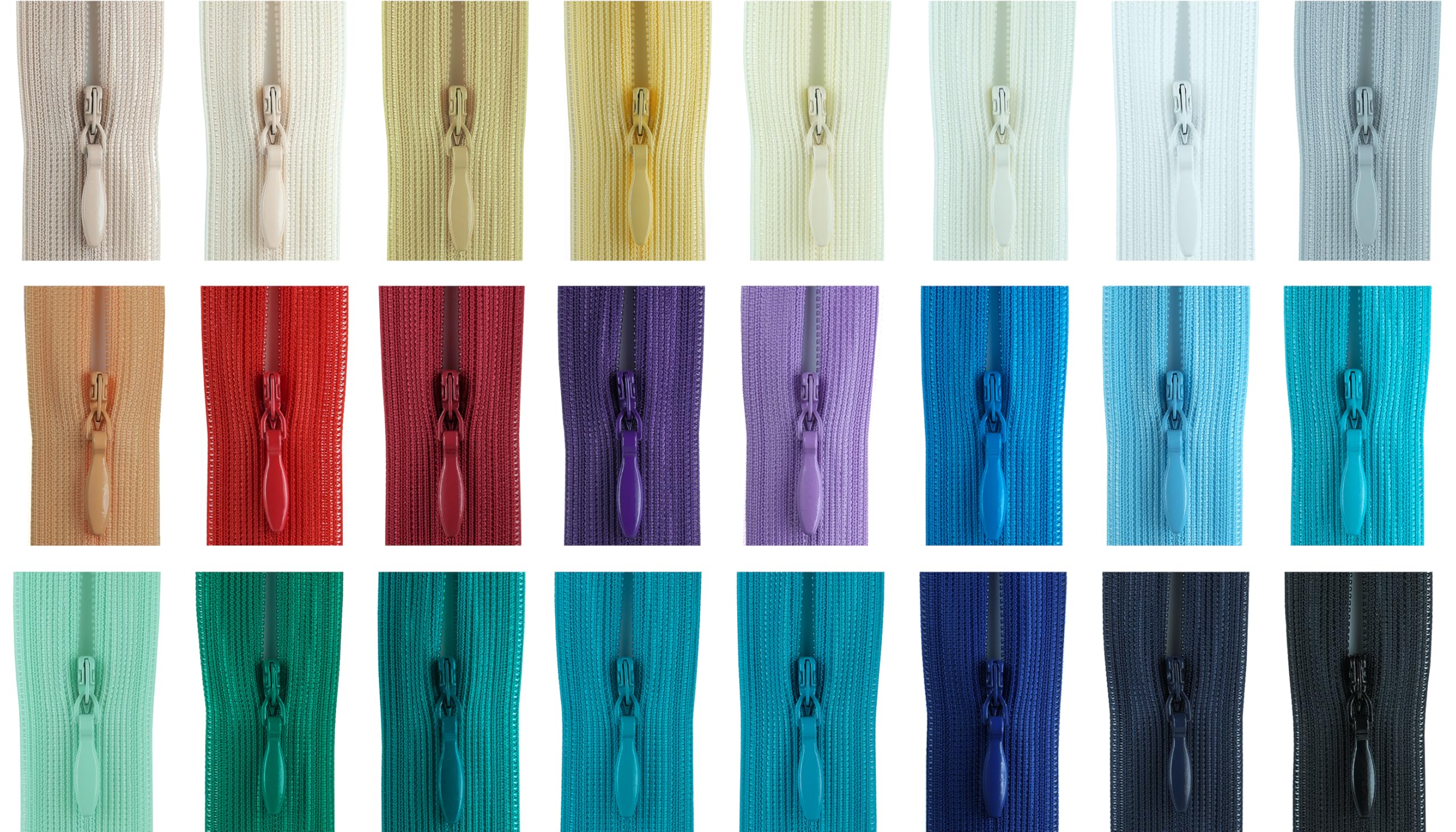 Invisible Zip (Pack of 24 zips), Suitable for Lightweight Fabric for Dressmaking (24 Colours -TG19, 9 inch)