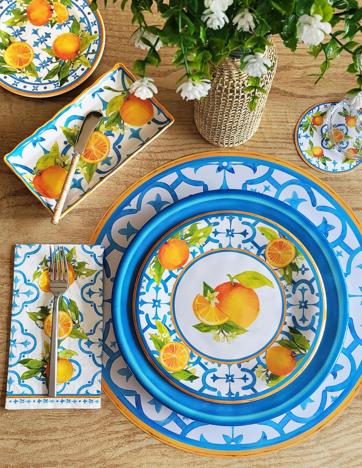 Le Cadeaux Luxury Melamine Salad Plates 9 inch, Set of 4, Sicily Solid Teal