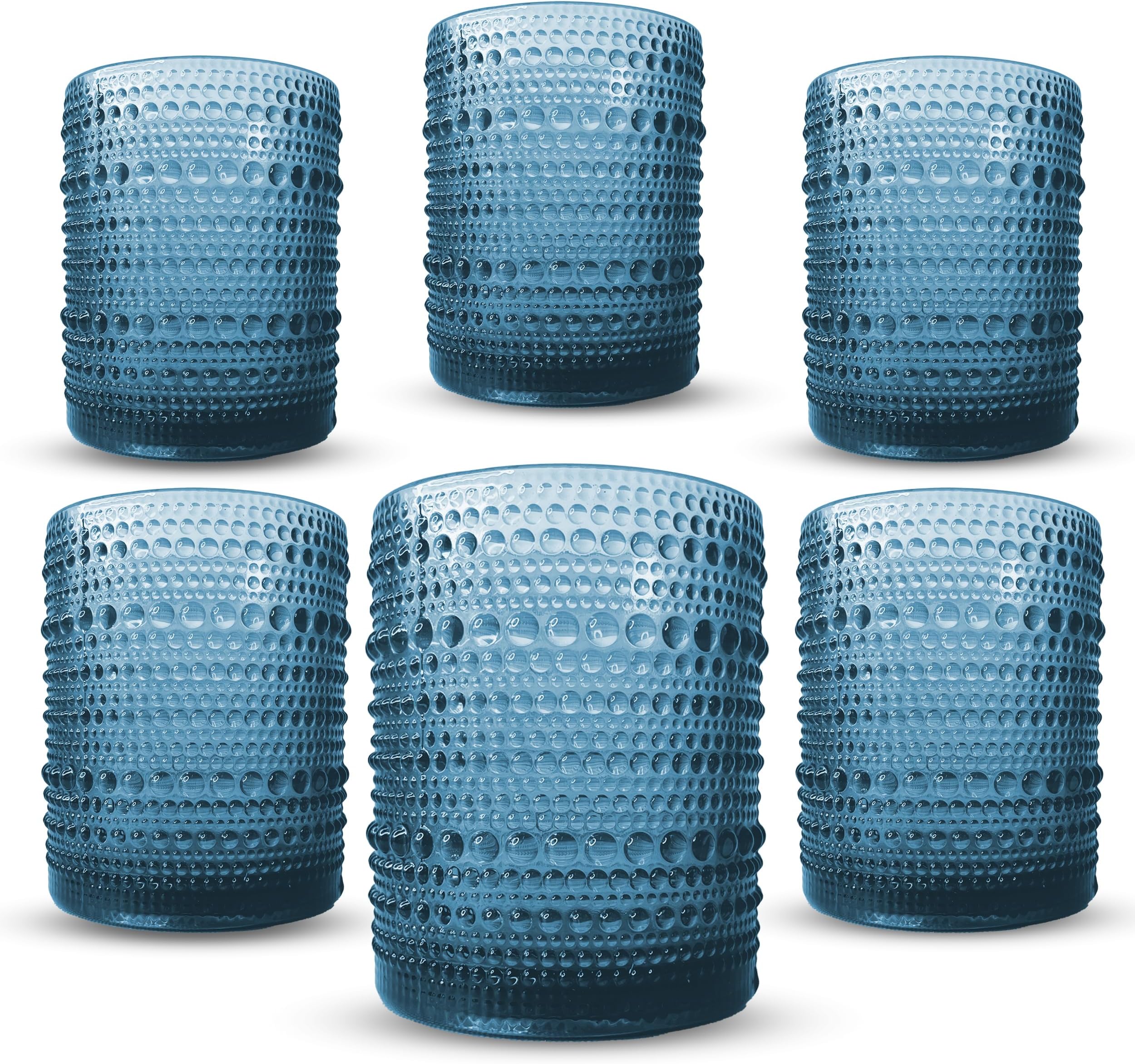 Greenline Goods Hobnail Glasses Set of 6 – 12 oz Vintage Lowball Drinking Glasses with Unique Design, Elegant Blue Bubble Drinking Glasses for Modern & Vintage Setting, Durable Hobnail Glassware