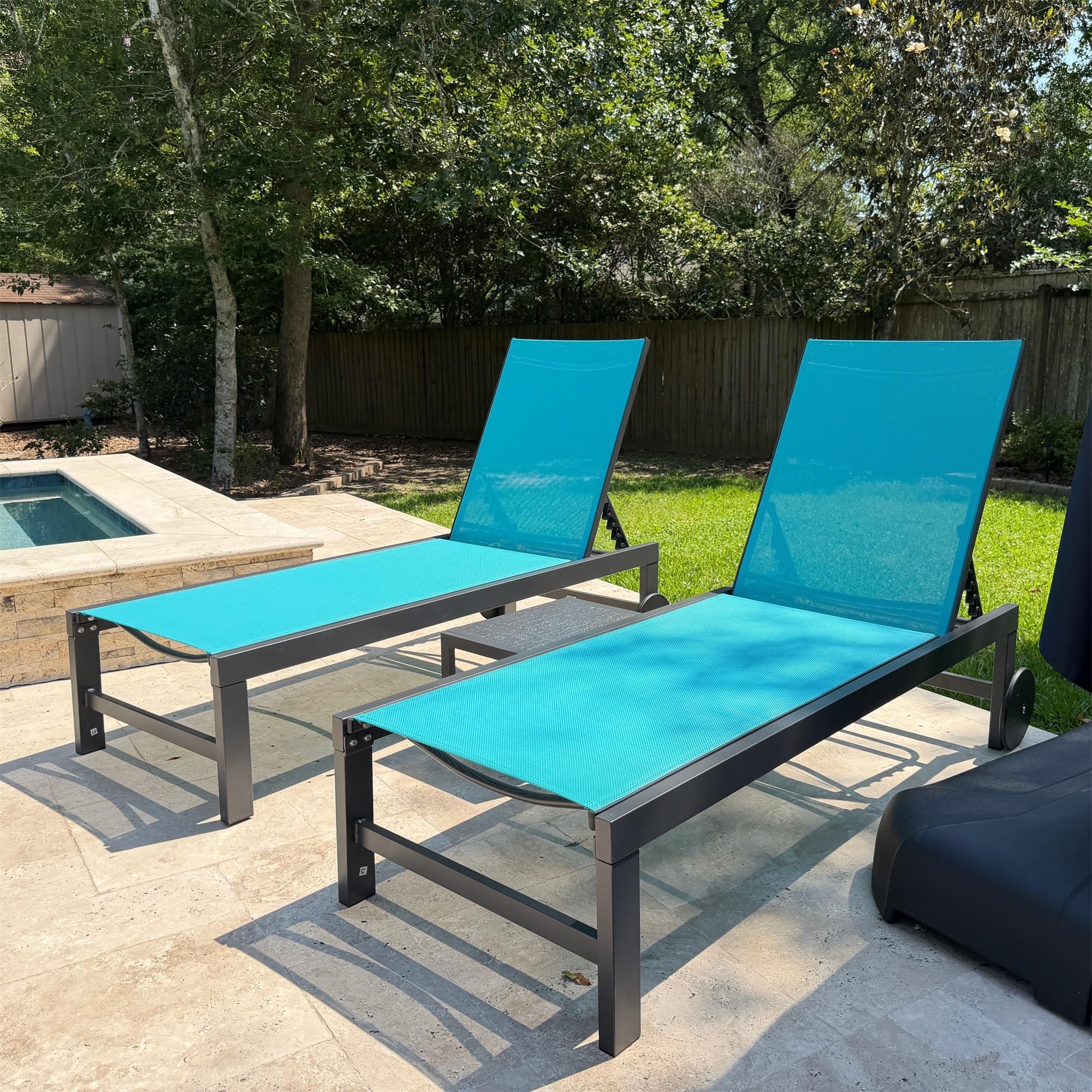 PURPLE LEAF Pool Chaise Lounge with Wheels, Fade-Resistant, Turquoise Blue