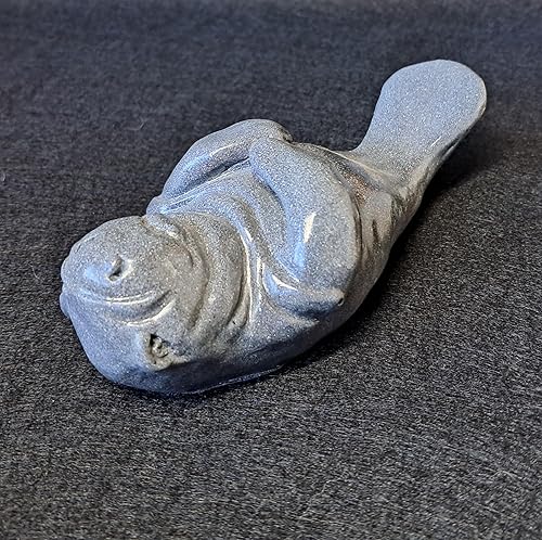 Miniatura 2 de Handmade Manatee Sculpture, Gray Stone-Look Decorative Figurine, Marine Animal Life Art Gift