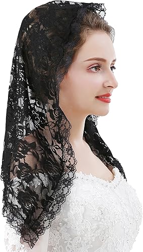 Velo de mantilla de encaje suave y cómodo 7 colores estilo español con encaje rosa cubierta de cabeza en forma de D