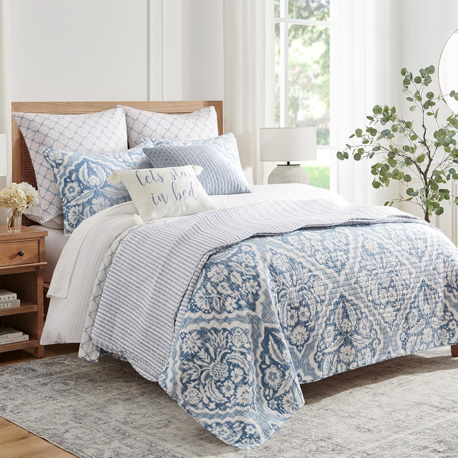 Levtex Home - Martha Stripe Quilt Set - King Quilt and Two King Shams - Stripe - Blue White - Quilt (106x92in.) and Shams (20x36in.) - Reversible - Cotton - Image 6