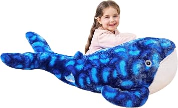 IKASA 43" Giant Blue Whale Stuffed Animal,Zipper-Free Plush, Full Stuffing | True-to-size,Child-Safe Soft Jumbo Ultra-plump Plush Toy, Sealed One-Piece Filling, Gifts for Kids Girls Adults