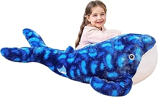 IKASA Large Blue Whale Stuffed Animal Plush Toy,Giant 43" Cute Jumbo Soft Toys,Huge Big Size Fluffy Fat Marine Ocean Sea Life Plushie,Gifts for Kids