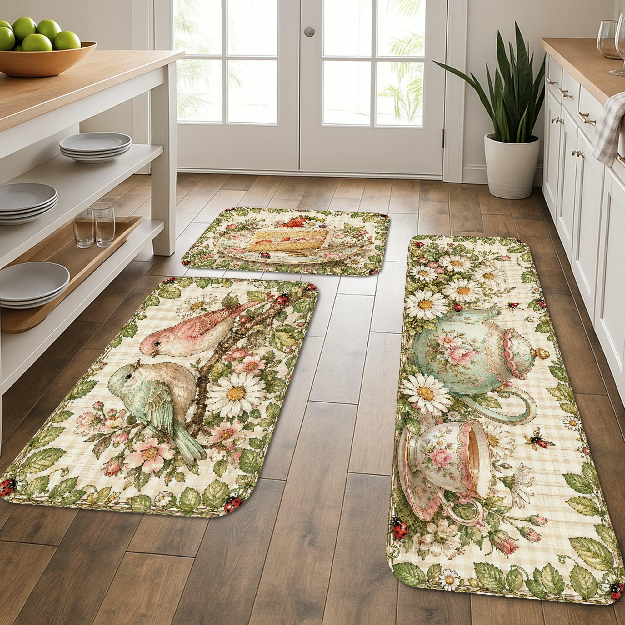 Tapis de cuisine vintage pour éviers de cuisine et buanderie, lot de 3 lavables