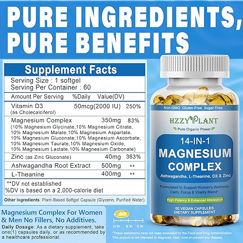 Miniatura 6 de Cápsulas blandas de complejo de magnesio, suplemento de magnesio de alta absorción con glicinato, citrato, malato, taurato, complejo de magnesio 14