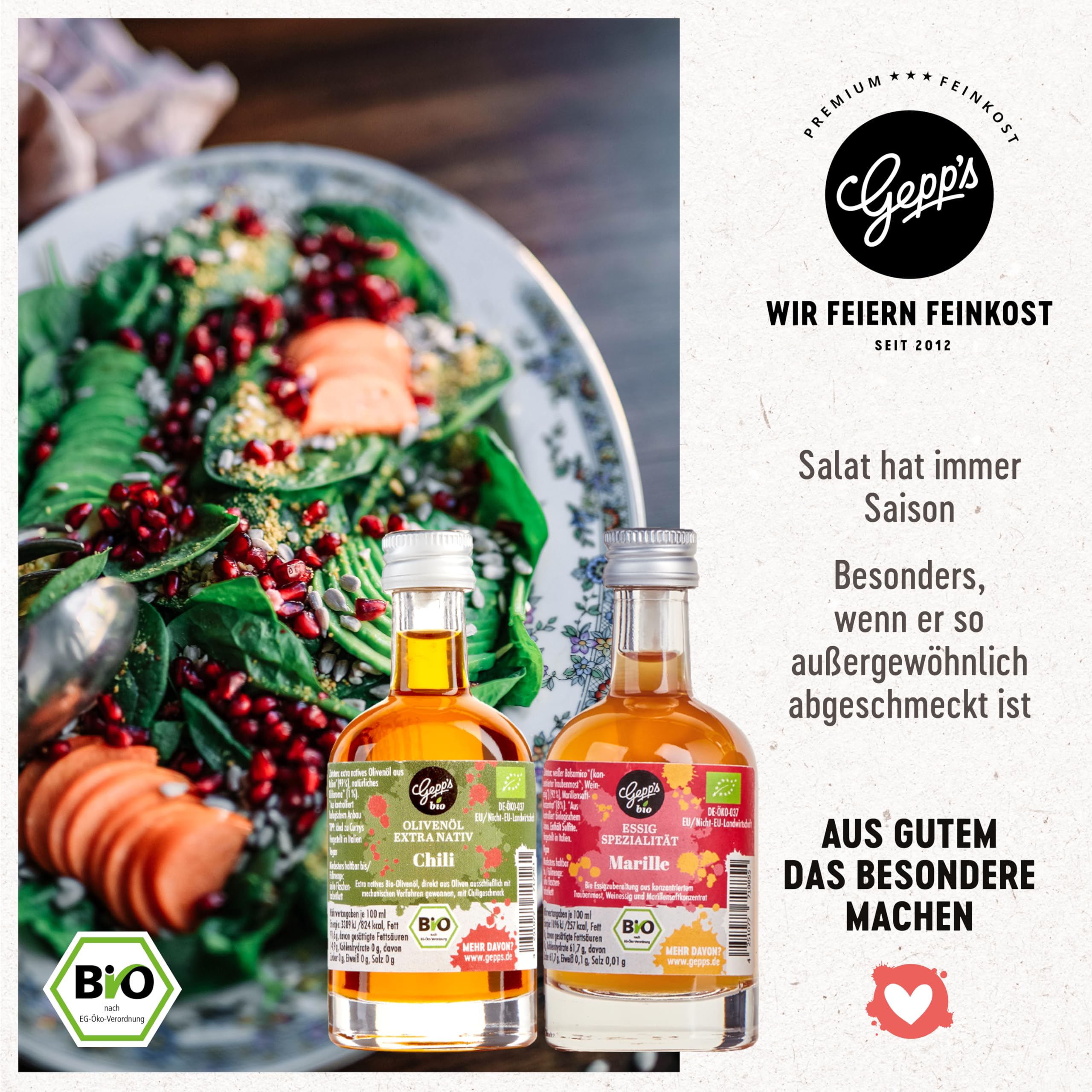 Gepp’s Feinkost Bio Essig und Öl Probier- & Geschenkset 5 x 50ml