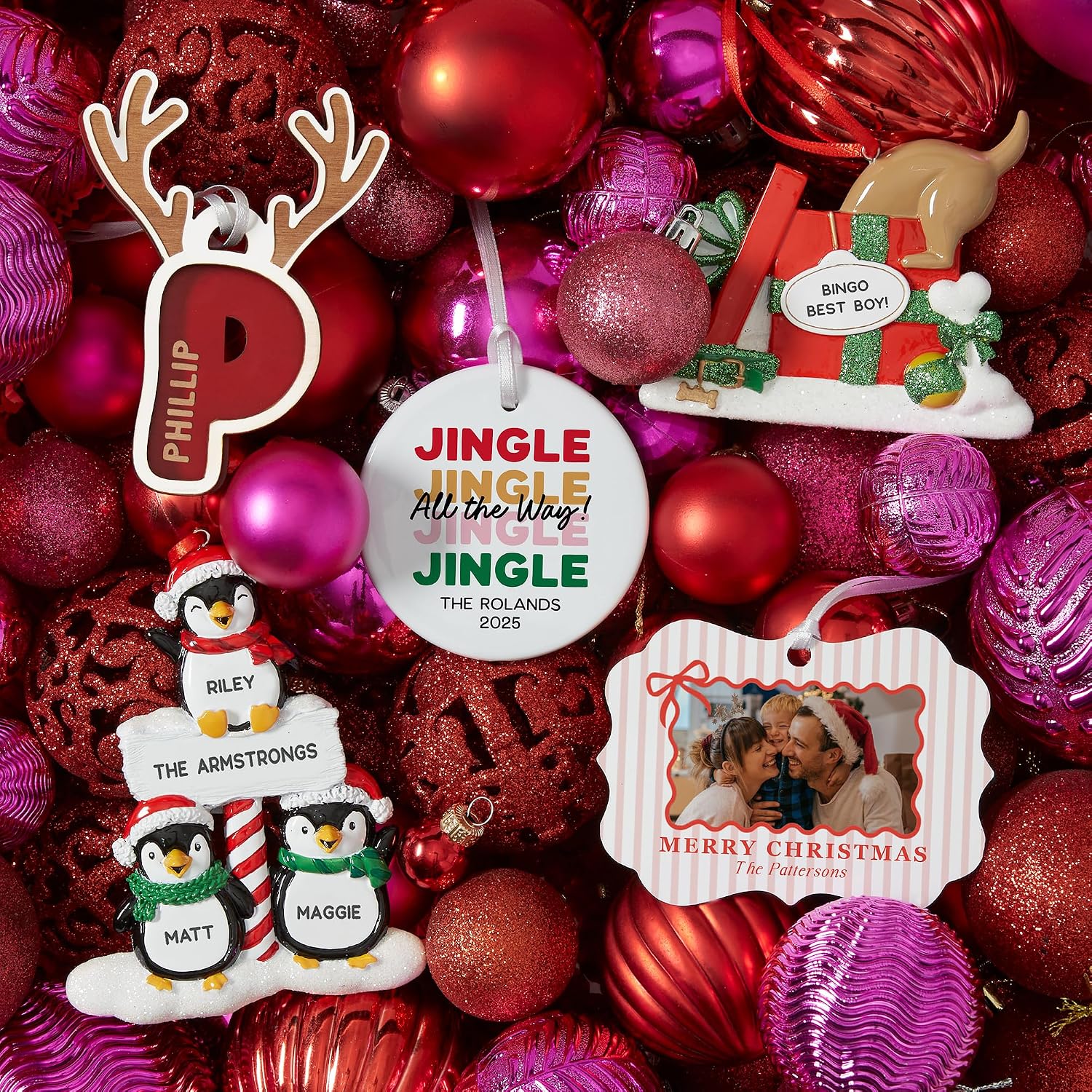 Personalization Universe Dog Present Personalized Christmas Ornament, Handcrafted Resin Decoration with Glitter Accents, Customizable with 2 Lines of Text, Christmas Tree Decoration for Dog Lovers