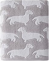 SKL Home Dog Bath Towel Gray - 100% Cotton Absorbent Jacquard Puppy Design 27x50 Inches