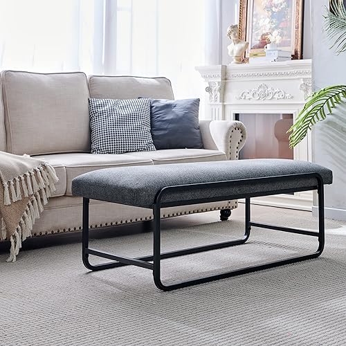 Miniatura 6 de Nathaniel Home Bancos tapizados para dormitorio otomanos de cuero vegano reposapiés banco decorativo para entrada comedor sala de estar dormitorio