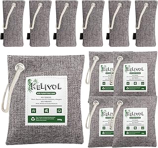 KELIVOL Bamboo Charcoal Air Purifying Bags, 11 Pack Nature Fresh Air Purifier Bags, Activated Natural Air Freshener Bags, Odor Absorber, Deodorizer, Odor Eliminator for Home, Closet, Shoe, Pet, Grey