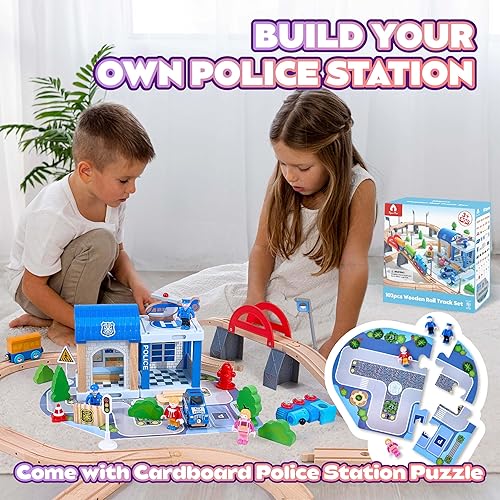 Miniatura 4 de Juego de tren de madera de 102 piezas para niños de 3 a 8 años, pista expandible y personalizable, juguete STEM seguro, no tóxico, regalo para niños