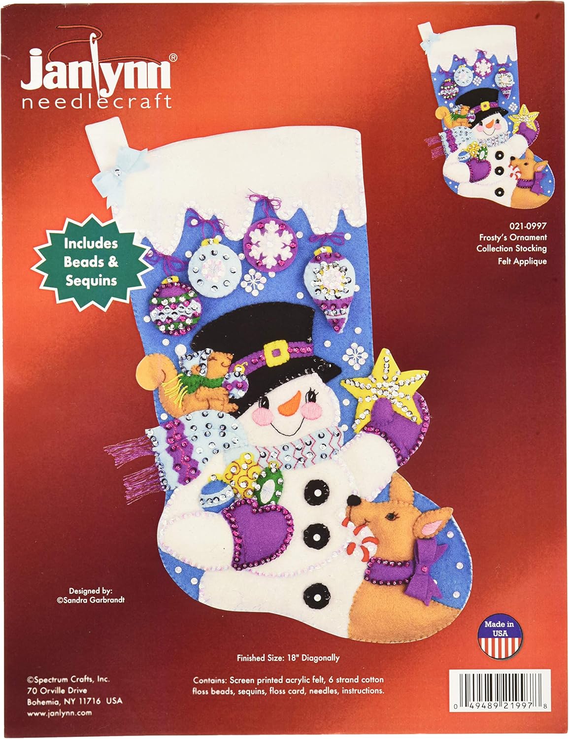 Janlynn Felt Applique Frosty's Ornament Collection Christmas Stocking