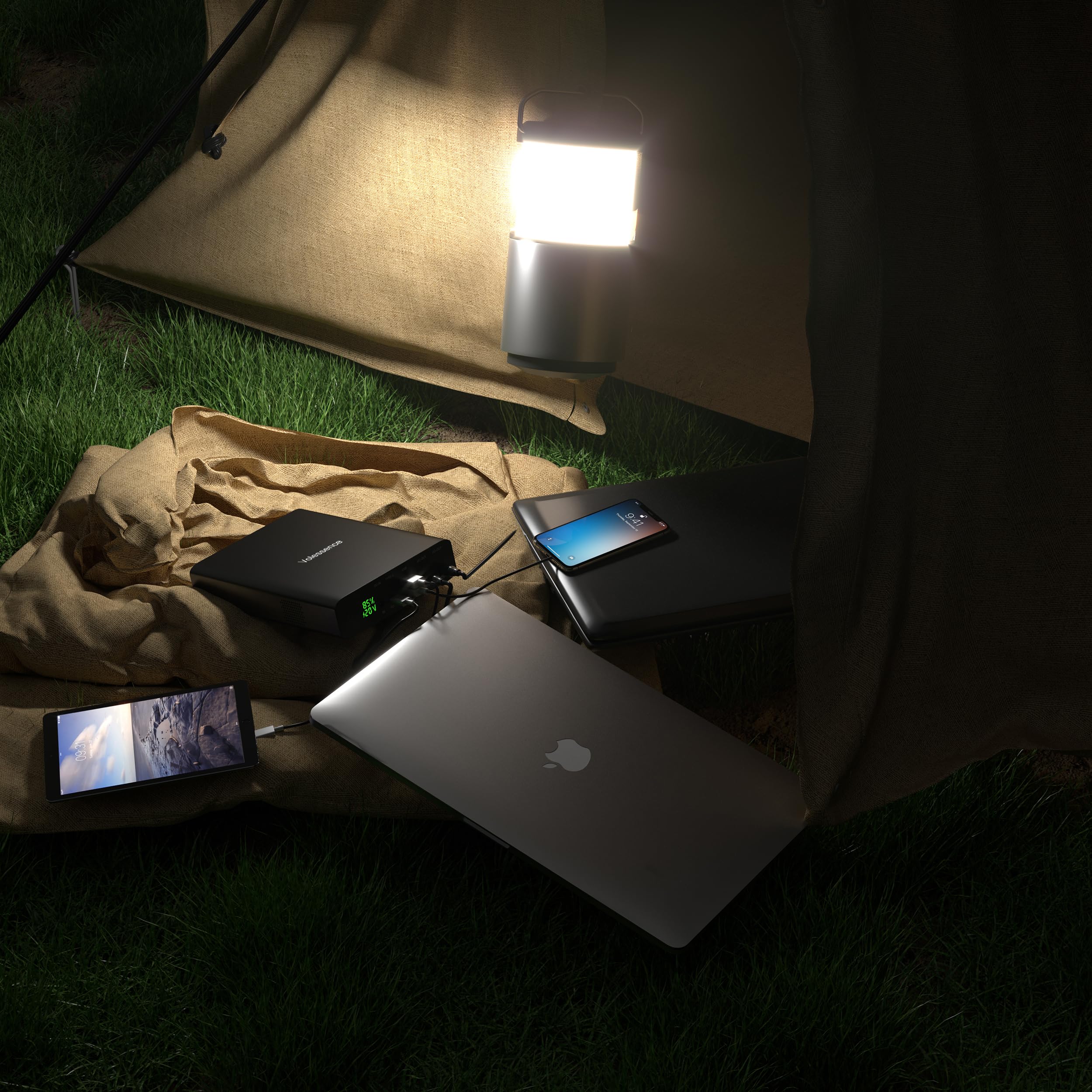 Cargador portátil Volessence de 64 000 mAh, PD 100 W, USB C de alta capacidad, con salidas de CC de 12 V/16 V/20 V/24 V, carga rápida, cargador para teléfono y portátil, paquete de batería para MacBoo