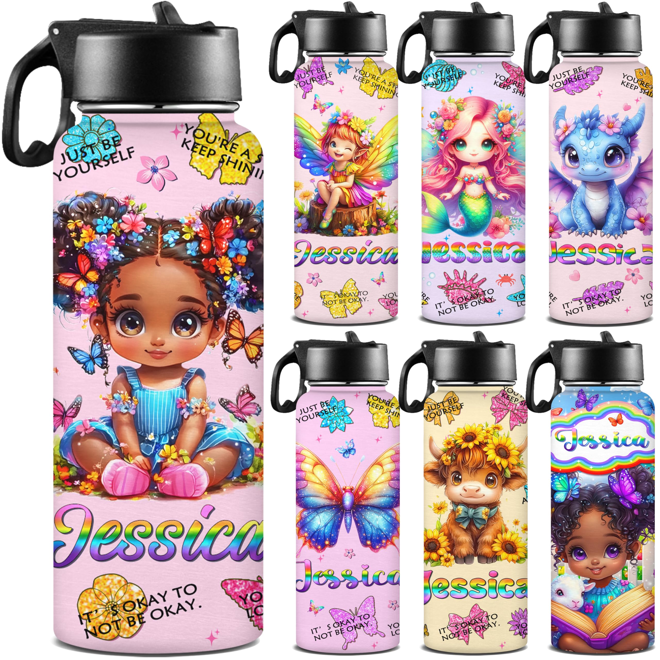 M YESCUSTOM Personalized Water Bottles for Kids with Straw Lid Custom Sports Water Bottle for School Personalized Names Stainless Steel Double Wall